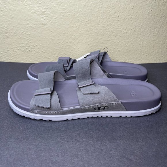 New Men\'s UGG Wainscott Buckle Slide Sandals Size 11 Suede Gray Flip Flops
